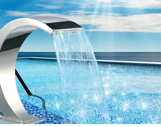 Baobiao OEM spray de jardim água spa acessório de natação acima do solo fontes de tira de aço inoxidável piscina cascata com controle remoto