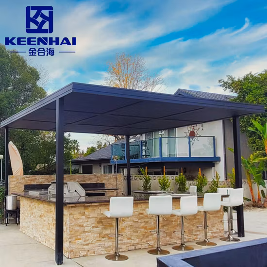 Fábrica diy sombreamento espaço de vida ao ar livre cobertura do pátio toldo automático moderno gazebo de metal pérgula de alumínio motorizado com luzes led